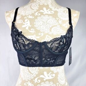 NWT Yandy sheer black lace bow partial corset underwire bra